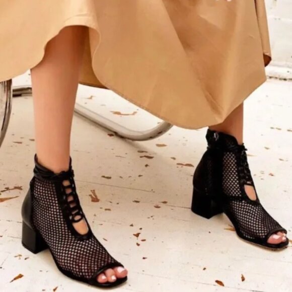 Daniella Shevel NOLA Mesh Leather Open Toe Bootie Heel 40 - Picture 3 of 7